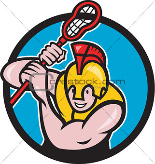 Gladiator Lacrosse Player Stick Circle Cartoon