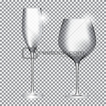 Empty Glass of Champagne and Wine on Transparent Background Vect