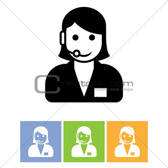 Customer support service icon - call center assistant with headp