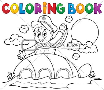 Coloring book submarine with sailor
