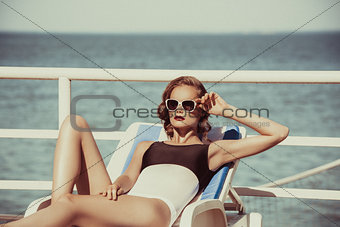 Beautiful brown hair woman wearing bikini