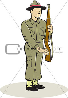 British World War II Soldier Presenting Arms Cartoon