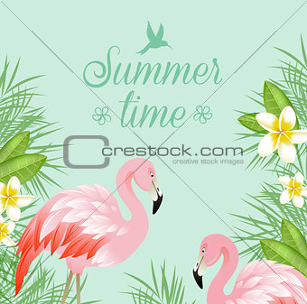 Flowers and pink flamingo