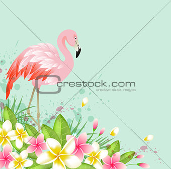 Flowers and pink flamingo