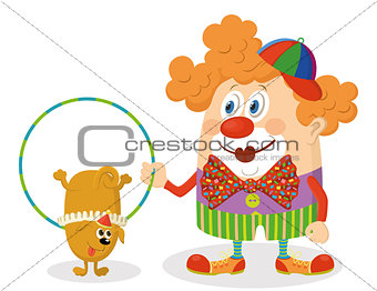 Clown with trained dog