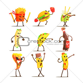 Fast Food Cartoon Characters Set