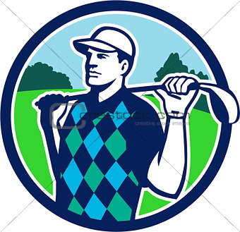 Golfer Golf Club Shoulders Circle Retro