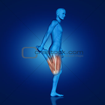 3D blue medical figure doing leg stretch