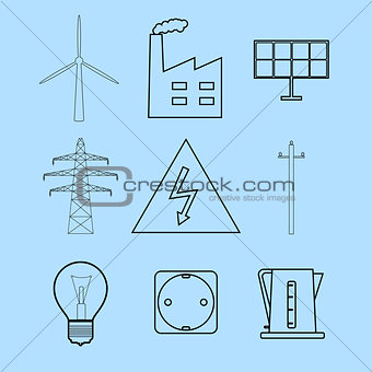 Electricity and energetics icons set