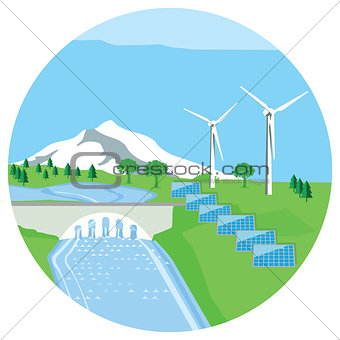 Solar plant, hydropower plant, wind energy