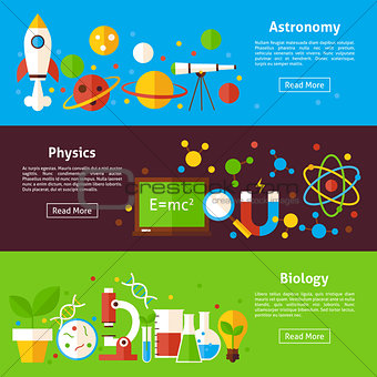 Astronomy Physics Biology Science Flat Horizontal Banners