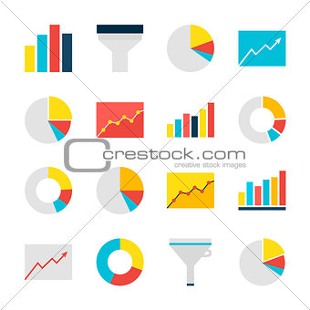 Business Analysis Graph and Chart Flat Objects Set isolated over