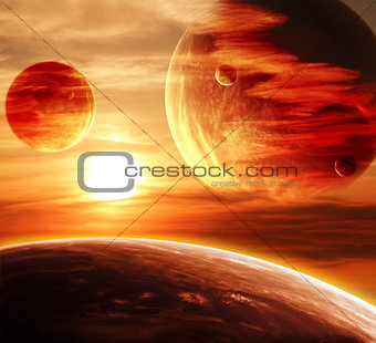 Beautiful sunset, cloud and planet