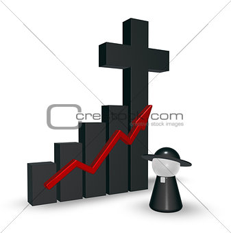 business graph with christian cross - 3d rendering