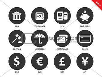 Banking and business icons on white background