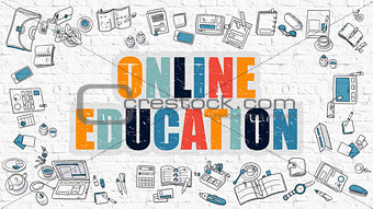 Online Education on White Brick Wall.