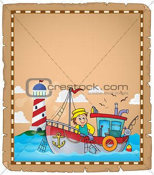 Parchment with fishing boat theme 2