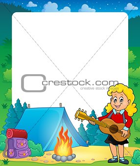 Summer frame with girl guitar player