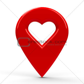 Red map pointer with heart