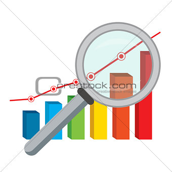 Finance graph and magnifying glass.
