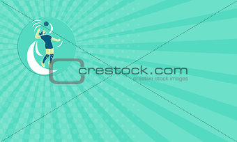 Business card Volleyball Player Spiking High Circle Retro