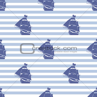 Seamless pattern with ship on striped background