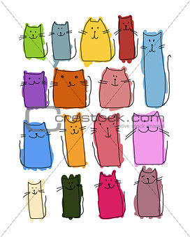 Colorful cats collection, sketch for your design