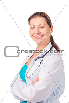 Smiling beautiful nurse posing in studio