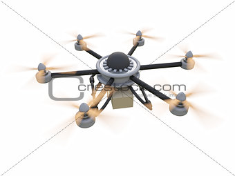 Gray hexacopter. Shipping to home. Flying courier. 3d illustration.