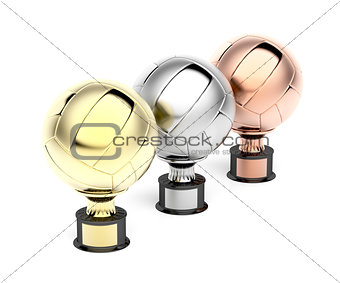 Volleyball trophies on white