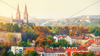 Prague sunset landscape from view to Vysehrad
