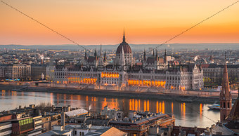 Hungarian Parliament Building at Sunrise