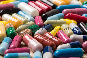 Heap of colorful drugs and pills