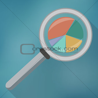 Magnifying glass icon and pie chart.