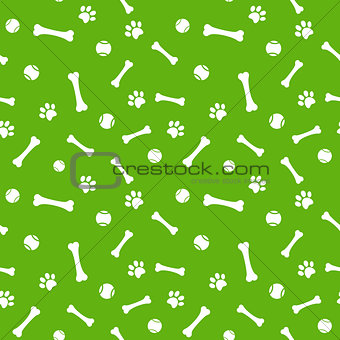 dog paw print, bone and ball seamless pattern