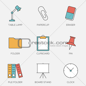 Office tools color line icons