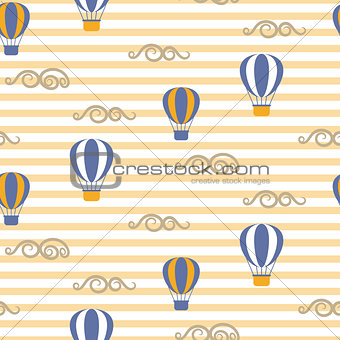 Hot air balloons seamless vector pattern.