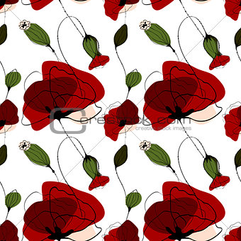 Poppy flower summer seamless pattern