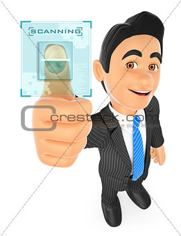 3D Businessman identifying with fingerprint