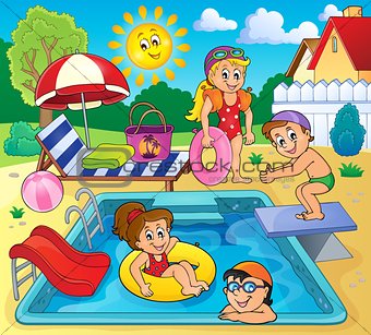 Children by pool theme image 2
