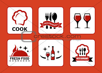 six restaurant icons set