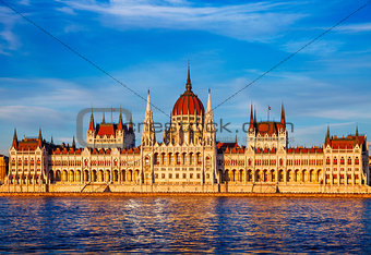 Sunset evening with Hungarian parliament in Budapest