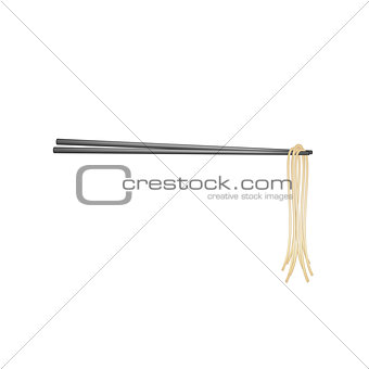 Wooden chopsticks in black design holding noodles