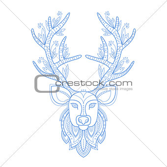 Deer Head Stylised Doodle Zen Coloring Book Page