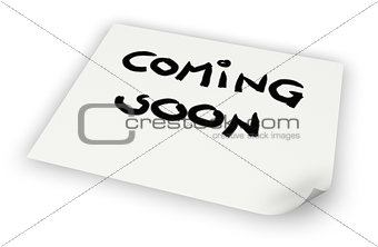 coming soon tag on paper sheet - 3d rendering