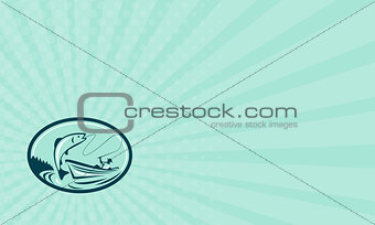 Business card Fly Fisherman Boat Reeling Trout Retro
