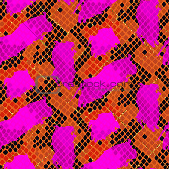 Snake skin red pink artificial seamless vector texture.
