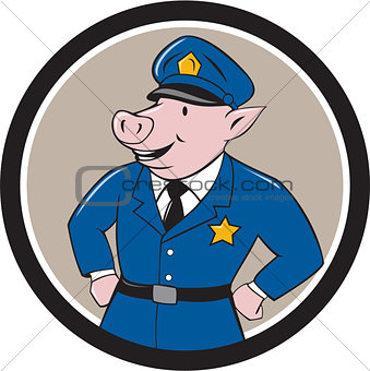 Policeman Pig Sheriff Circle Cartoon