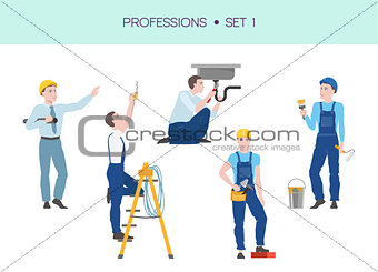Group of workers vector set