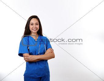 Friendly Nurse in Blue Scrubs